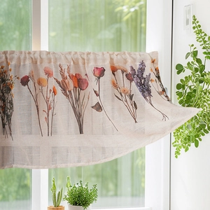Japanese style linen floral cafe curtain with botanical prints for windows and cabinets