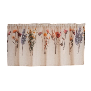 Japanese linen cafe curtain with colorful floral prints and rod pocket top for cabinets