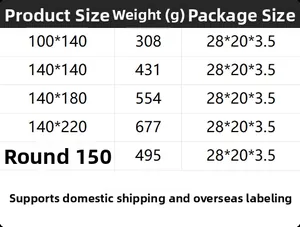 Detailed size chart for cotton linen tablecloth showing dimensions and product weights