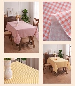Macro detail of plaid placemat showing woven texture and pink-yellow check patterns