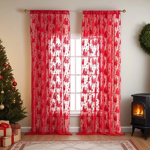 Christmas Curtains Sheer Lace Panels Llama Alpaca Pattern Festive Holiday Window Decor Rod Pocket Elegant