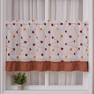 Rustic coffee curtain with brown dots and ruffled trim for kitchen and bathroom windows