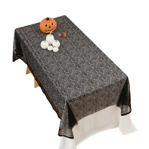 Halloween black lace tablecloth featuring skull patterns and delicate scalloped hollow texture