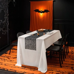 Halloween Table Runner Black Lace Spiderweb Spider Pattern Hollow Out Decorative Fireplace Scarf Home Party Decor