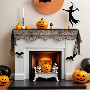 Halloween Spiderweb Table Runner Black Lace Polyester Fireplace Mantel Scarf Decoration Gothic Horror Party Theme Indoor