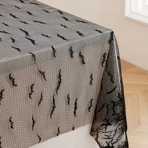 Halloween black lace tablecloth with spider bat patterns for spooky party scene decoration