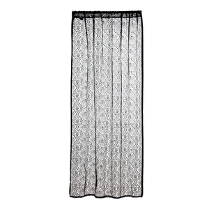 Halloween black lace door curtain with intricate spider web and floral knit patterns