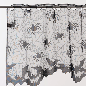 Halloween black lace curtain featuring spider web and bat patterns for party decoration