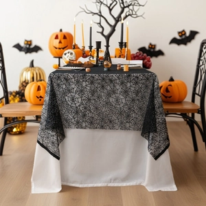 Halloween black lace tablecloth with spider web pattern for party table decoration