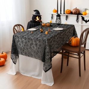 Halloween black lace tablecloth with spider web pattern for festive party table decor
