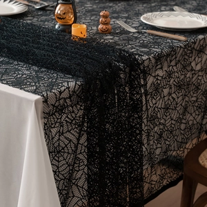 Halloween black lace spiderweb tablecloth decoration for party tables and haunted houses