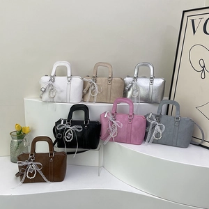 French style bow pillow handbags in seven colors with elegant lace bead charms