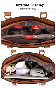 Internal display of the crocodile pattern tote bag with multiple storage compartments