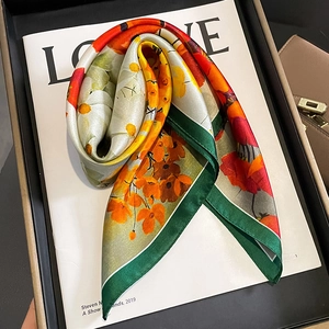 Floral print silk scarf with luxury pearl gloss and hand-painted flower patterns