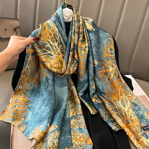 Fashion Long Scarf Butterfly Floral Print Faux Satin Satin Shawl Soft Warm Elegant Wrap For Women Luxury Style