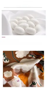 Détail d'un foulard en soie aux motifs floraux élégants et texture de cocons de soie