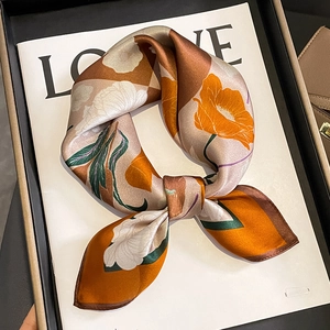 Élégant Carré De Satin En Satin De Mûrier Imprimé Floral Pour Femmes Mode Foulard Satin