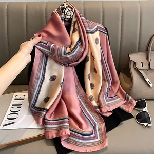 Women Faux Satin Scarf Elegant Floral Paisley Print Large Shawl Wrap Soft Satin Neck Scarf Color Blocked Fashion Accessory
