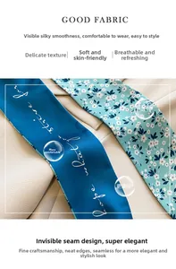 Vue détaillée d'une écharpe en soie réversible avec motifs floraux et fini satiné
