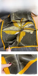 Close-up of premium silk square scarf with floral pattern and hand-stitched rolled edges