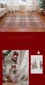 Detailed embroidery of Santa and Christmas trees on semi-transparent white tulle curtains