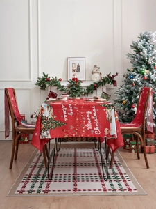 Detailed Christmas tablecloth and chair cover set with Santa Claus and tree illustrations