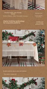 Lace Christmas table runner with red poinsettia floral patterns and gold embroidery