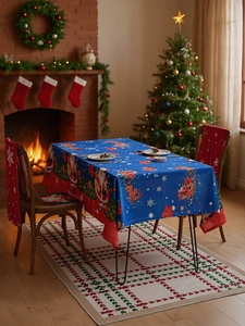 Detailed Christmas dining set with Santa tablecloth and reindeer chair covers for home decor