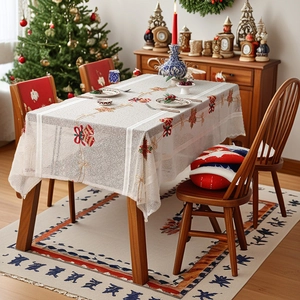 Christmas Tablecloth Embroidered Lace Rectangle Table Runner Holiday Party Dining Room Home Decor Bells