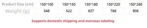Size chart for waterproof linen Christmas tablecloth with specific dimensions and weight data