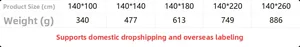 Detailed size chart for Christmas plaid tablecloth showing dimensions and fabric weight