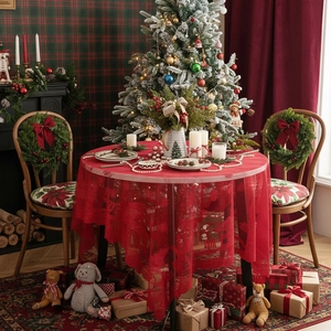 Nappe en Dentelle Rouge de Noël Ajourée Avec Motif Flocon de Neige Renne Maison Décoration de Table Festive Articles de Fête
