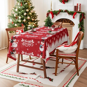 Christmas Tablecloth And Chair Covers Polyester Decorative Dining Table Protector Snowman Pattern Holiday American Style