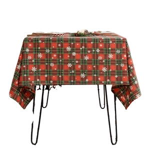 Christmas red and green plaid tablecloth with snowflake pattern for dining table