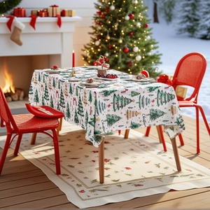 Christmas Tablecloth Rectangular Polyester Holiday Table Cover With Christmas Tree Snowman Elk Print For Dining Room Party Decor