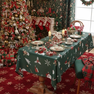 Christmas Printed Rectangular Tablecloth Polyester Holiday Party Decor Kitchen Dining Room Reindeer Snowflake Pattern
