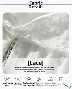 Detailed close-up of white floral lace fabric with soft breathable mesh texture