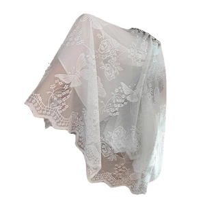 White 3D embroidered lace fabric with elegant rose and butterfly patterns for dresses