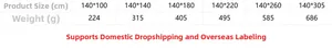Size chart for Christmas tablecloths showing metric dimensions and weights per size