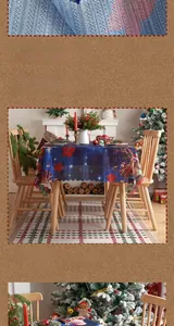 Macro detail of soft velvet Christmas tablecloth with laser-cut wavy edges and festive print