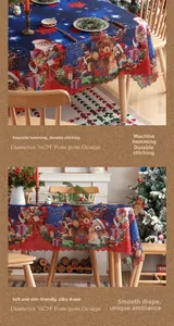 Detail of Christmas tablecloth showing smooth fabric texture and 6cm diameter pompom trim