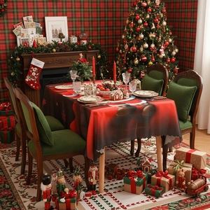 Festive American Christmas tablecloth with Santa belt pattern for holiday table decoration
