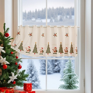 American Christmas cafe curtain with Santa Claus embroidery for festive window decor