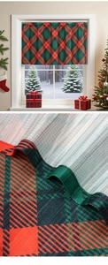 Vista dettagliata della mantovana tartan rossa e verde con trama in tessuto intrecciato