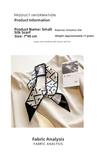 Détail d'un foulard mince 7x90cm en soie artificielle avec motifs cœurs géométriques