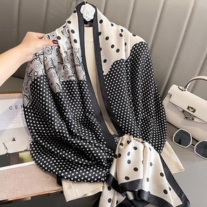 Écharpe Longue À Pois Pour Femmes Élégant Châle En Imitation Satin Polyester Enveloppe Chaude Accessoires De Mode Chic