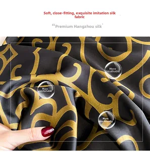Macro shot of breathable black and gold baroque silk scarf with smooth satin texture
