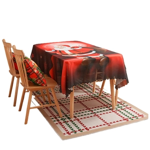 Rectangle Christmas tablecloth with Santa Claus print and red festive wave edges