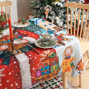 Festive American-style Christmas tablecloth with cartoon Santa and reindeer patterns