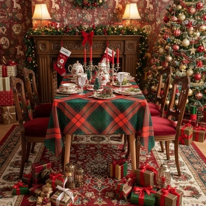 Classica tovaglia natalizia a quadri rossi e verdi per decorazioni festive a tavola